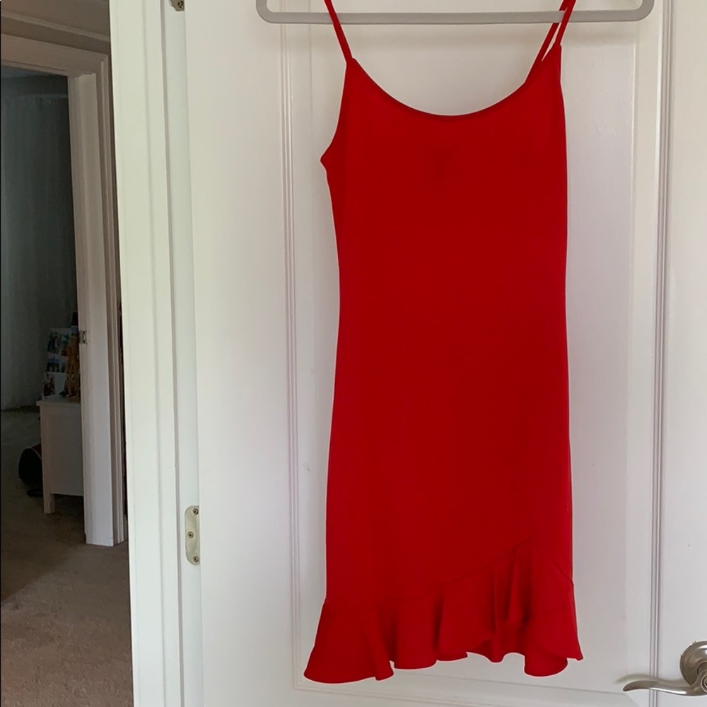 Tight red high leg dress